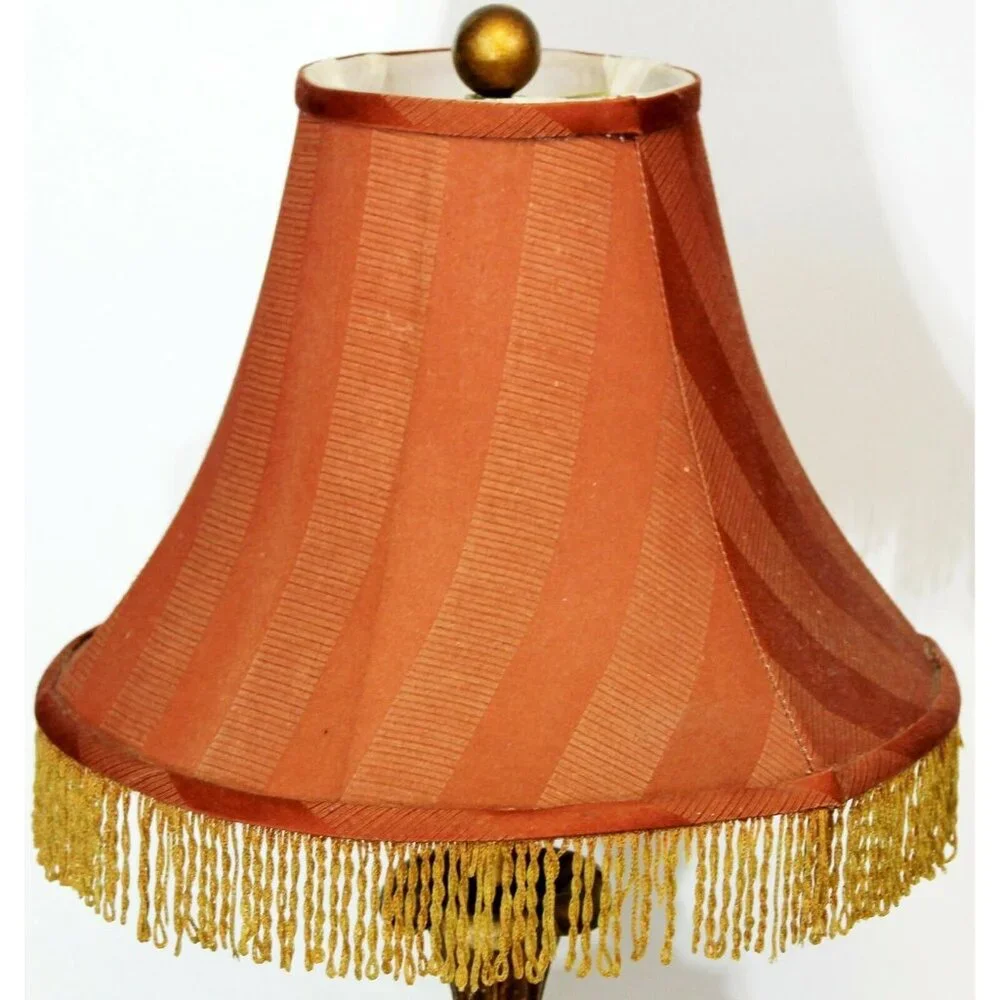 Berman Oriental Asian Man Figurine Lamp Red Lamp Shade Orange Fringe Trim Color